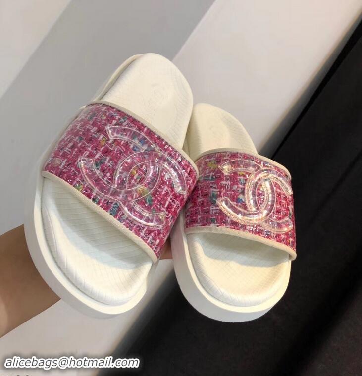 Affordable Price Chanel Tweed and PVC Mules Slipper Sandals G96401 Fuchsia 2019