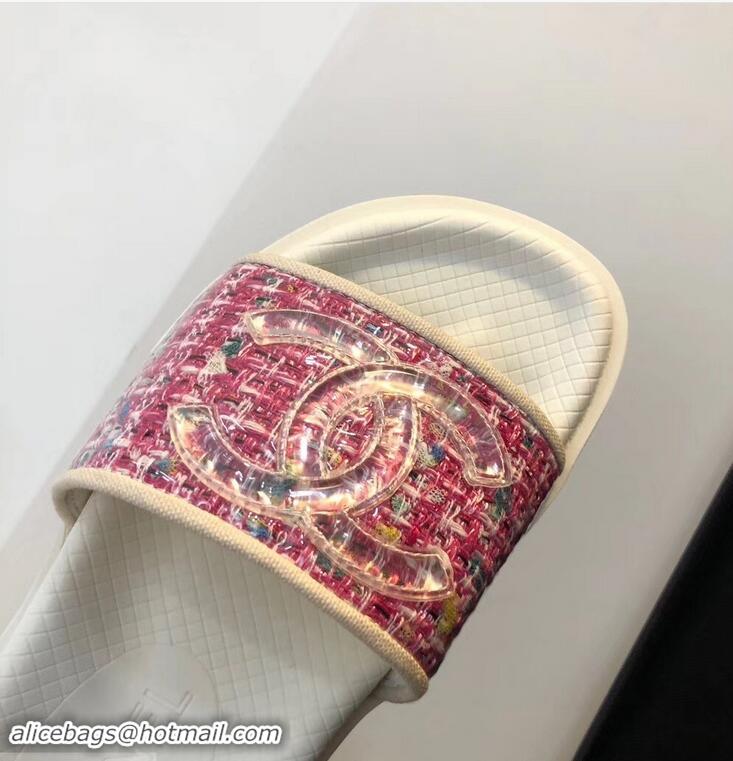 Affordable Price Chanel Tweed and PVC Mules Slipper Sandals G96401 Fuchsia 2019