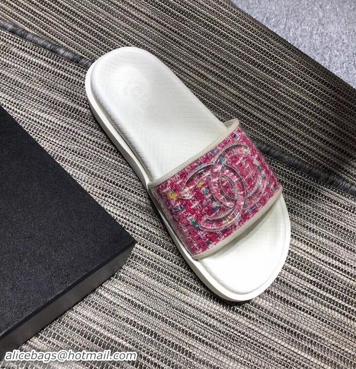 Affordable Price Chanel Tweed and PVC Mules Slipper Sandals G96401 Fuchsia 2019