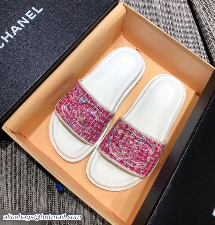 Affordable Price Chanel Tweed and PVC Mules Slipper Sandals G96401 Fuchsia 2019