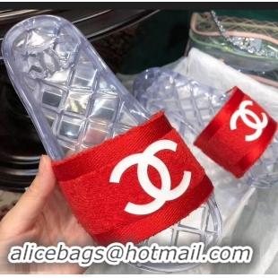 Reasonable Price Chanel CC Logo Transparent PVC Shower Shoes Mules Slipper Sandals G96411 Towel Red 2019