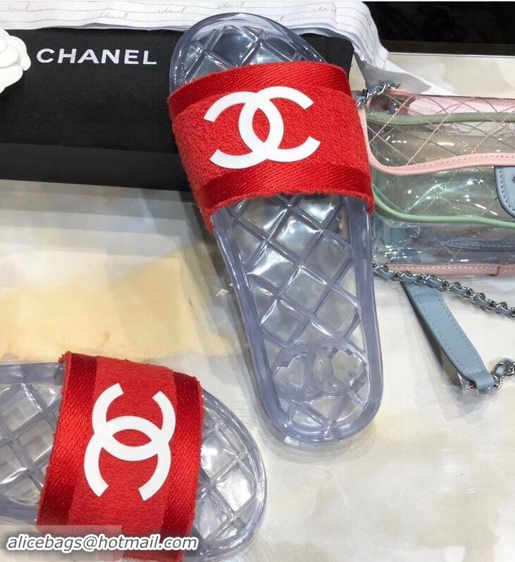 Reasonable Price Chanel CC Logo Transparent PVC Shower Shoes Mules Slipper Sandals G96411 Towel Red 2019