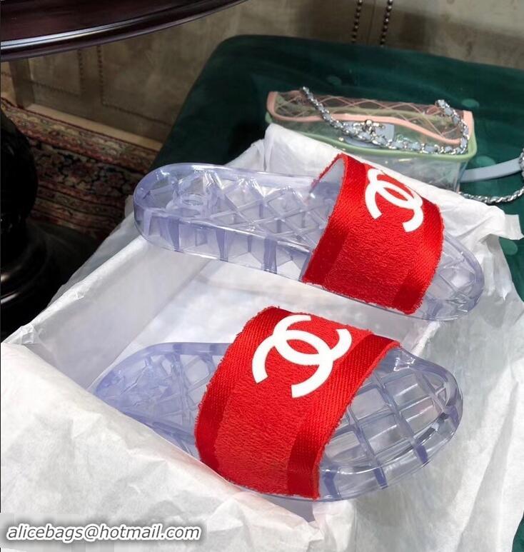 Reasonable Price Chanel CC Logo Transparent PVC Shower Shoes Mules Slipper Sandals G96411 Towel Red 2019