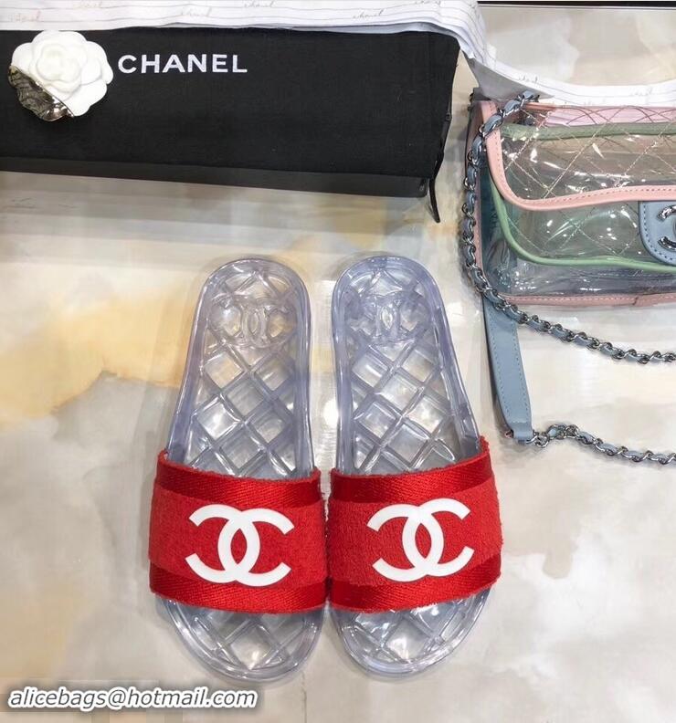 Reasonable Price Chanel CC Logo Transparent PVC Shower Shoes Mules Slipper Sandals G96411 Towel Red 2019