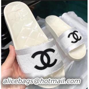 Discount Chanel CC Logo Transparent PVC Shower Shoes Mules Slipper Sandals G96411 Towel White 2019