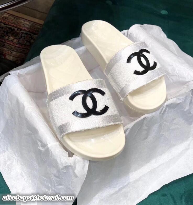 Discount Chanel CC Logo Transparent PVC Shower Shoes Mules Slipper Sandals G96411 Towel White 2019