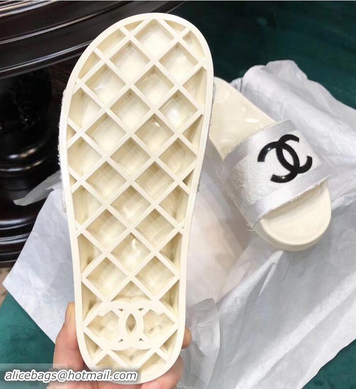 Discount Chanel CC Logo Transparent PVC Shower Shoes Mules Slipper Sandals G96411 Towel White 2019