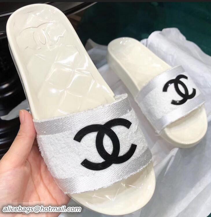 Discount Chanel CC Logo Transparent PVC Shower Shoes Mules Slipper Sandals G96411 Towel White 2019