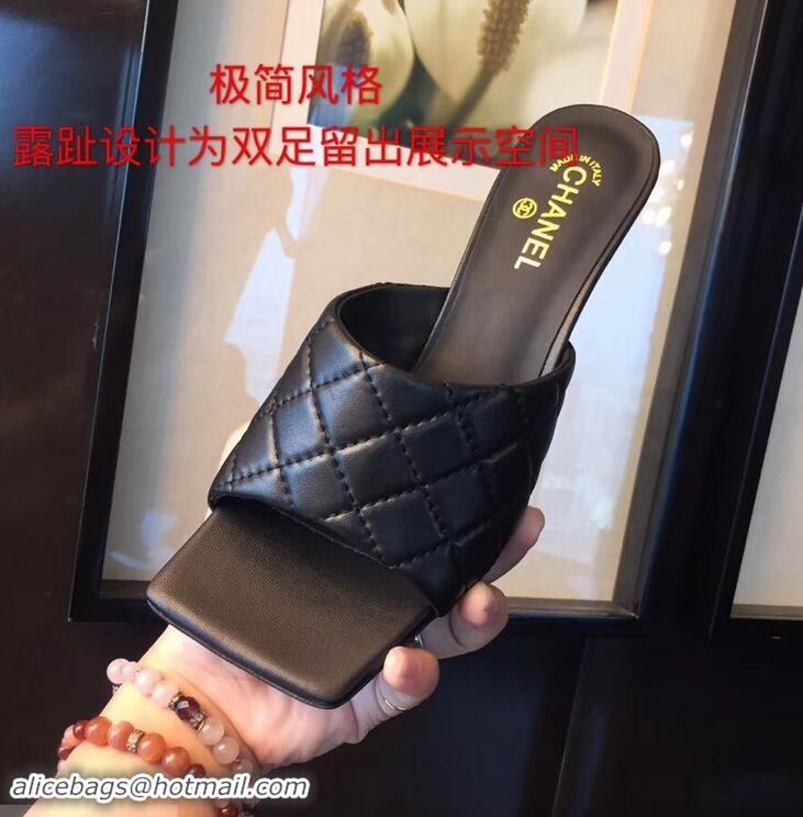 Grade Design Chanel Heel 6.5cm Square Toe Quilting Mules G96415 Black 2019