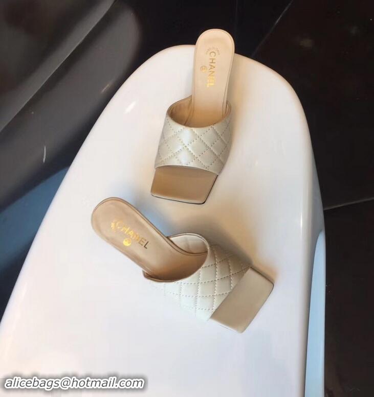 Hot Sale Chanel Heel 6.5cm Square Toe Quilting Mules G96415 Beige 2019