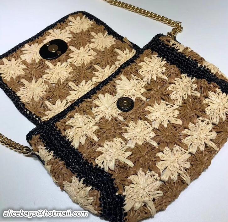 Best Luxury Gucci GG Marmont Raffia With Crochet Flower Small Shoulder Bag 574433 Beige/Black 2019