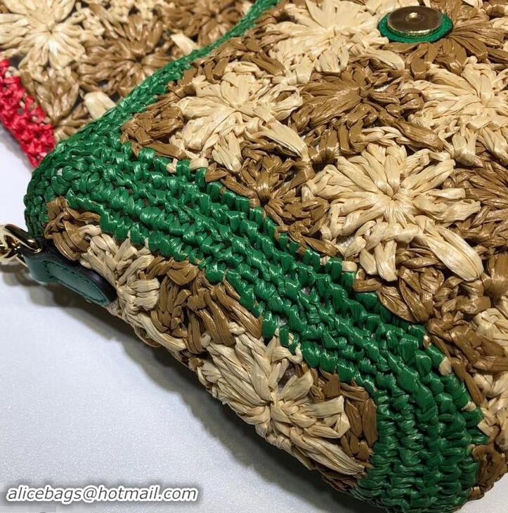 Perfect Gucci GG Marmont Raffia With Crochet Flower Small Shoulder Bag 574433 Beige/Green/Red 2019