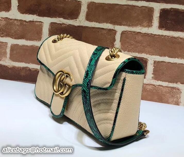 Top Quality Gucci GG Marmont Raffia Small Shoulder Bag 443497 Beige/Green 2019