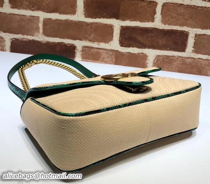 Top Quality Gucci GG Marmont Raffia Small Shoulder Bag 443497 Beige/Green 2019