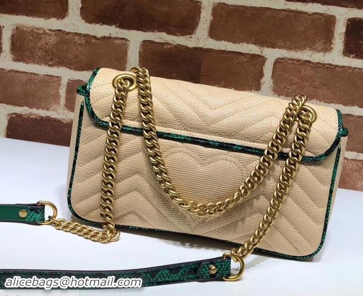 Top Quality Gucci GG Marmont Raffia Small Shoulder Bag 443497 Beige/Green 2019