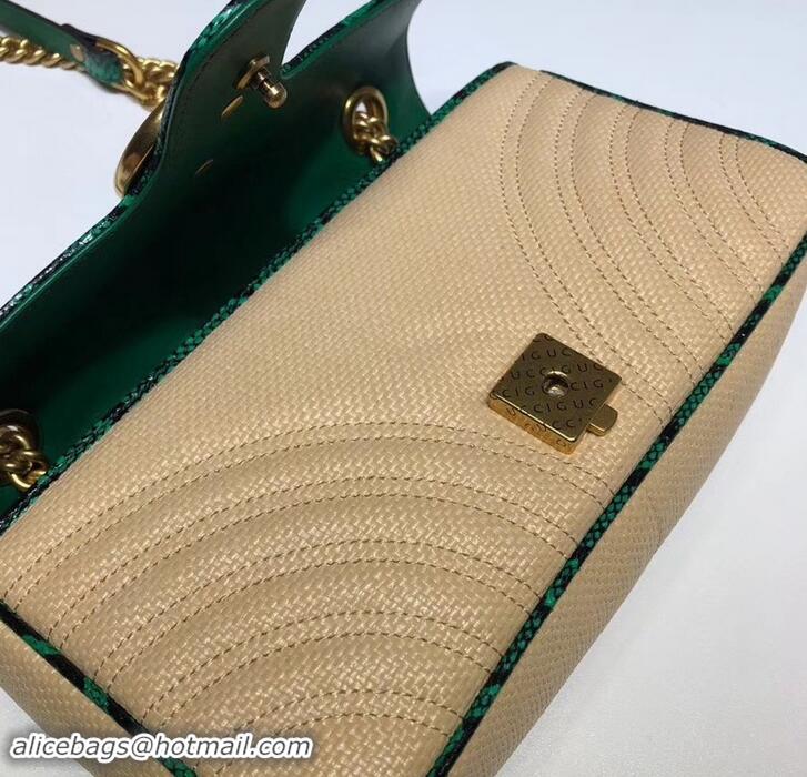 Top Quality Gucci GG Marmont Raffia Small Shoulder Bag 443497 Beige/Green 2019