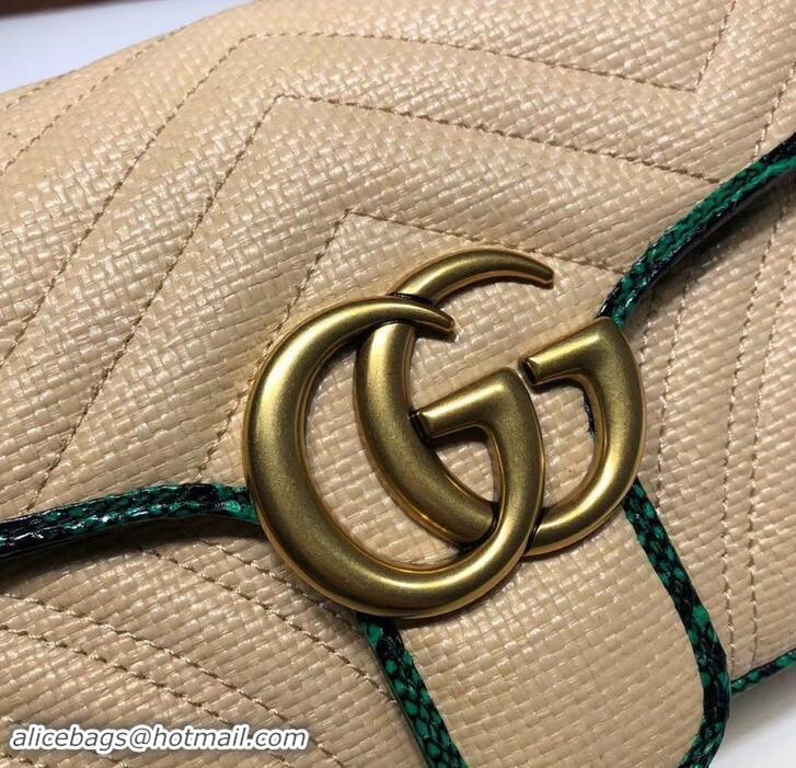 Top Quality Gucci GG Marmont Raffia Small Shoulder Bag 443497 Beige/Green 2019