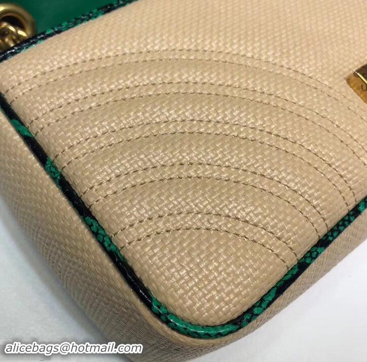 Top Quality Gucci GG Marmont Raffia Small Shoulder Bag 443497 Beige/Green 2019