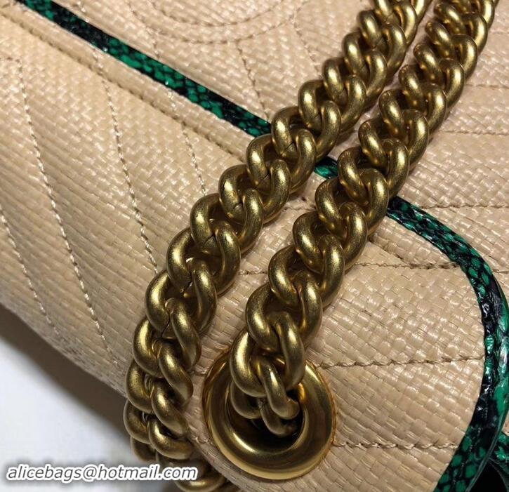 Top Quality Gucci GG Marmont Raffia Small Shoulder Bag 443497 Beige/Green 2019