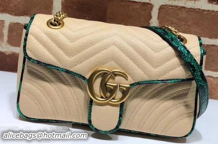 Top Quality Gucci GG Marmont Raffia Small Shoulder Bag 443497 Beige/Green 2019