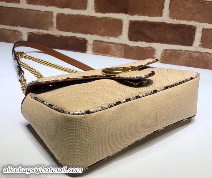 Grade Design Gucci GG Marmont Raffia Small Shoulder Bag 443497 Beige/Gray 2019