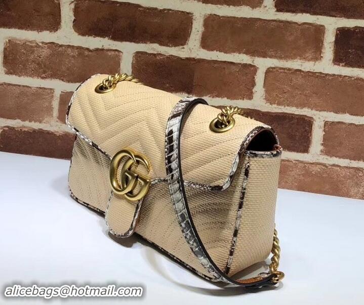 Grade Design Gucci GG Marmont Raffia Small Shoulder Bag 443497 Beige/Gray 2019