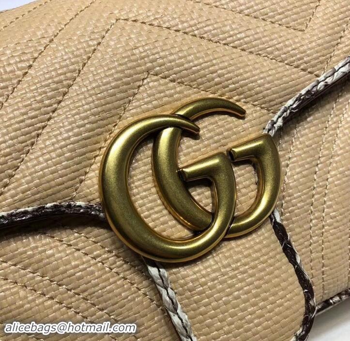 Grade Design Gucci GG Marmont Raffia Small Shoulder Bag 443497 Beige/Gray 2019