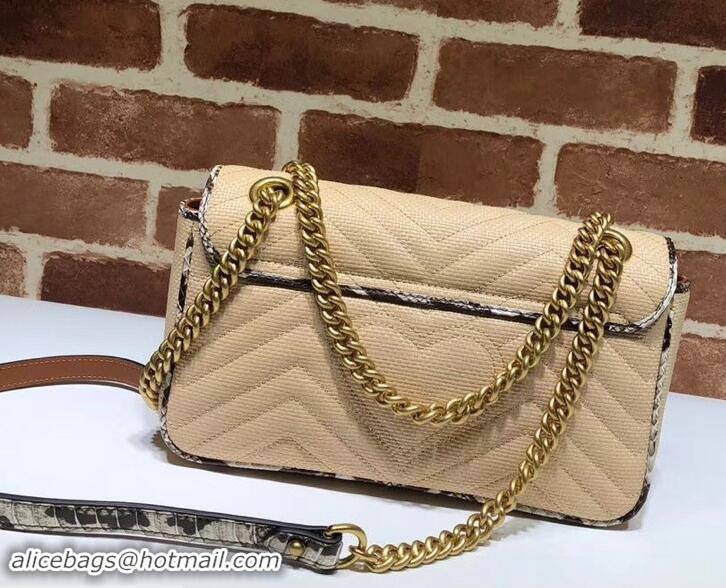 Grade Design Gucci GG Marmont Raffia Small Shoulder Bag 443497 Beige/Gray 2019