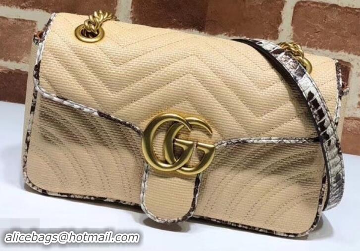 Grade Design Gucci GG Marmont Raffia Small Shoulder Bag 443497 Beige/Gray 2019