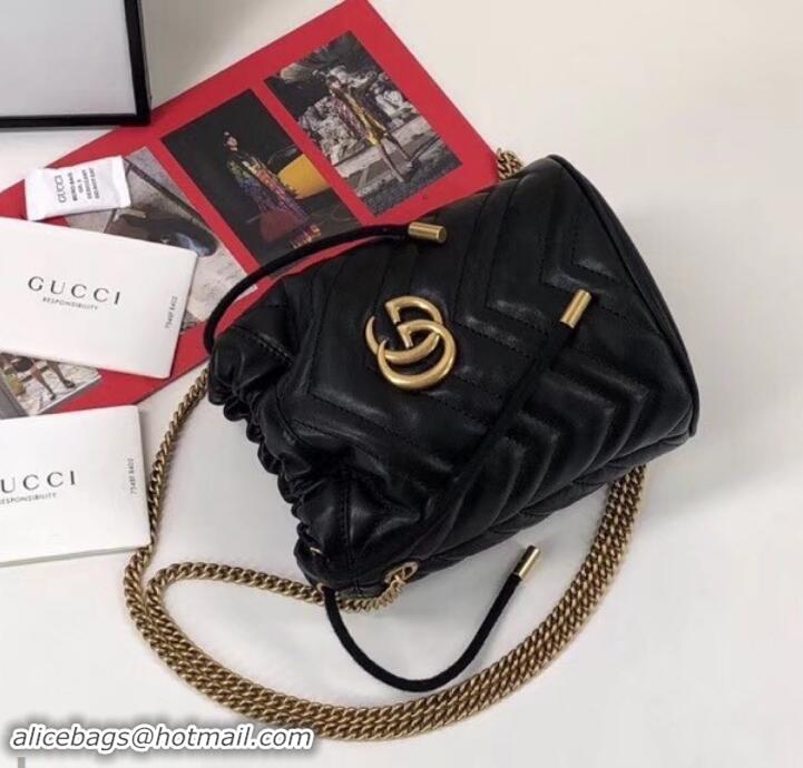 Grade Gucci GG Marmont Double G Mini Bucket Bag 575163 Black 2019 