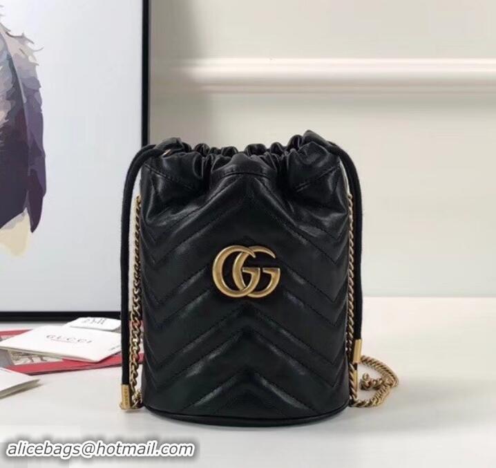 Grade Gucci GG Marmont Double G Mini Bucket Bag 575163 Black 2019 