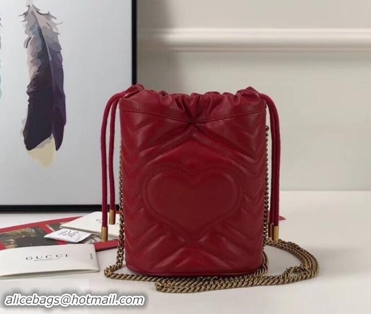 Discount Gucci GG Marmont Double G Mini Bucket Bag 575163 Red 2019 