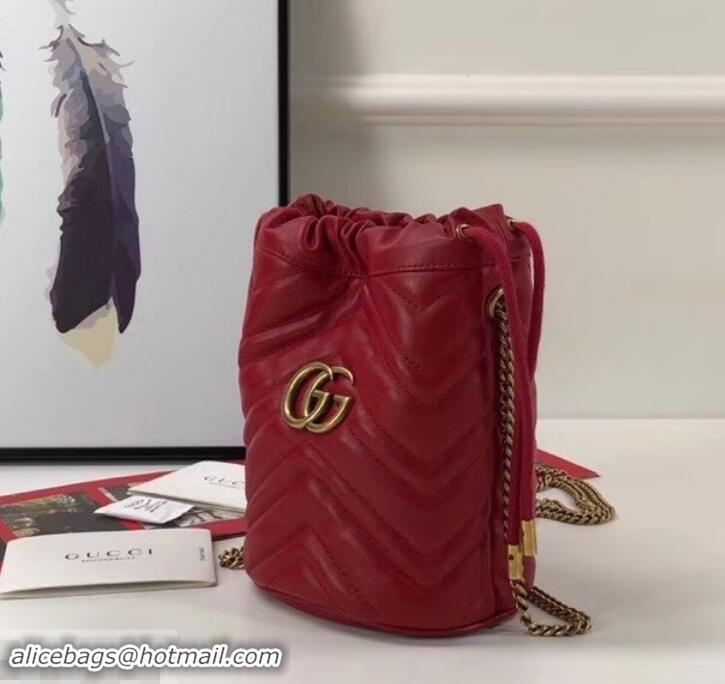 Discount Gucci GG Marmont Double G Mini Bucket Bag 575163 Red 2019 