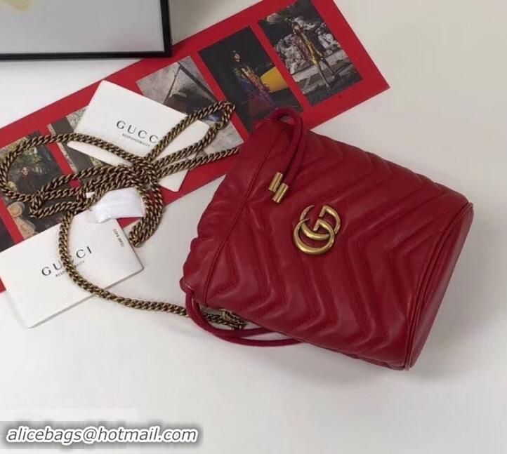 Discount Gucci GG Marmont Double G Mini Bucket Bag 575163 Red 2019 