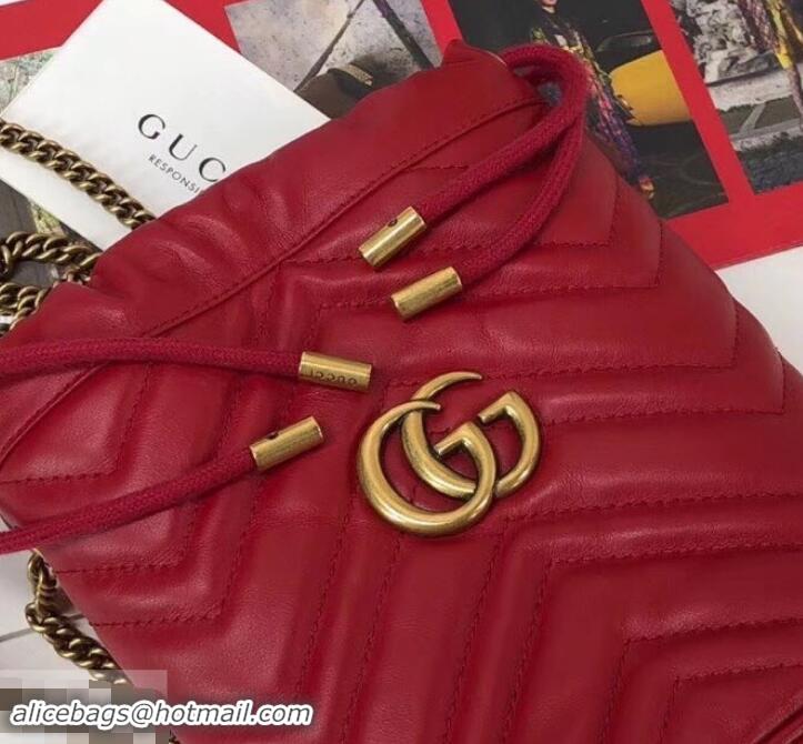 Discount Gucci GG Marmont Double G Mini Bucket Bag 575163 Red 2019 