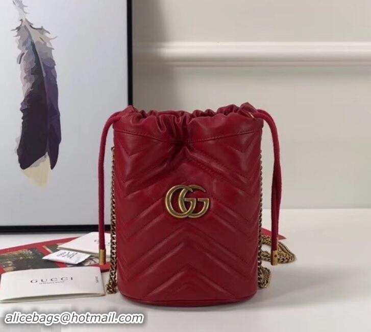 Discount Gucci GG Marmont Double G Mini Bucket Bag 575163 Red 2019 