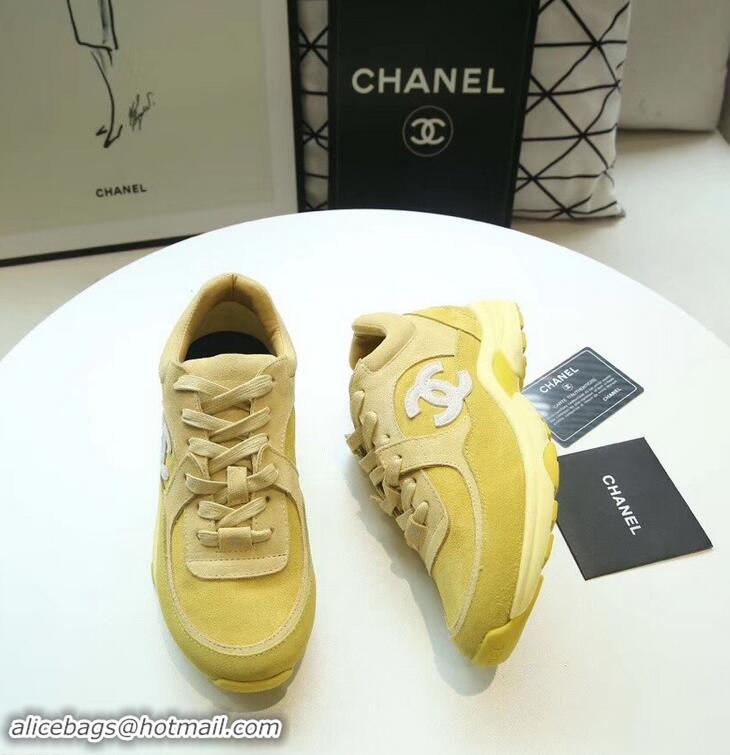 Sale Promotion Chanel Suede Calfskin Sneakers G34360 Yellow 2019