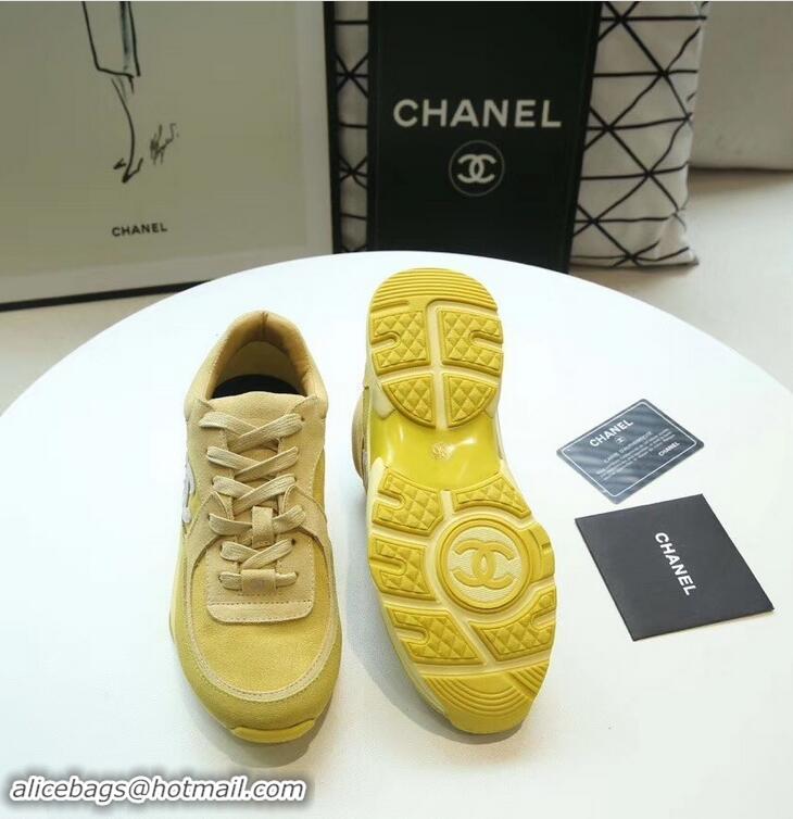 Sale Promotion Chanel Suede Calfskin Sneakers G34360 Yellow 2019