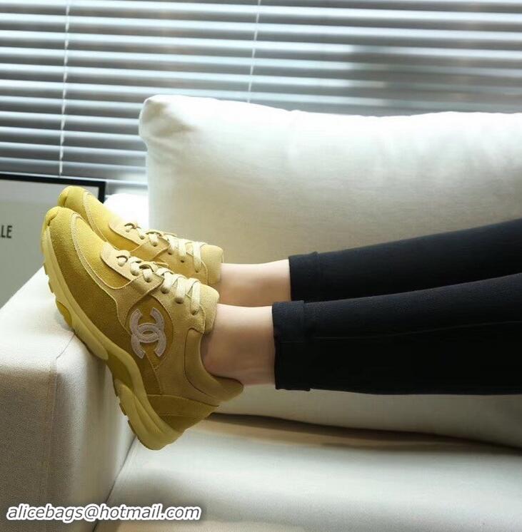 Sale Promotion Chanel Suede Calfskin Sneakers G34360 Yellow 2019