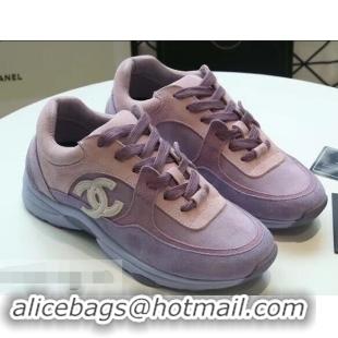 Super Quality Chanel Suede Calfskin Sneakers G34360 Lilac 2019