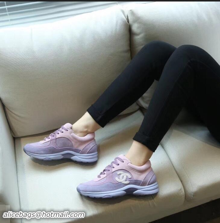 Super Quality Chanel Suede Calfskin Sneakers G34360 Lilac 2019