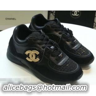 Free Shipping Discount Chanel Suede Calfskin Sneakers G34360 Tweed Black 2019