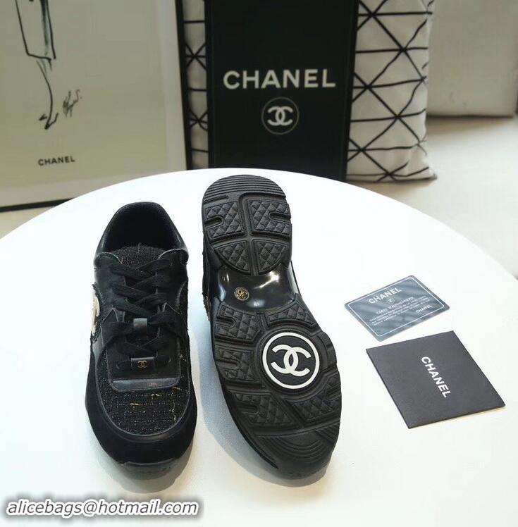 Free Shipping Discount Chanel Suede Calfskin Sneakers G34360 Tweed Black 2019