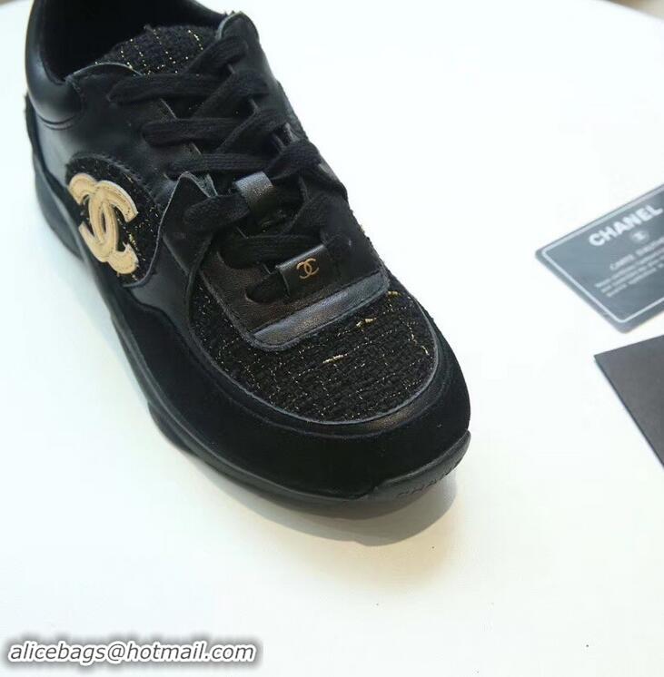 Free Shipping Discount Chanel Suede Calfskin Sneakers G34360 Tweed Black 2019