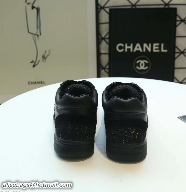 Free Shipping Discount Chanel Suede Calfskin Sneakers G34360 Tweed Black 2019