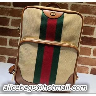 Super Quality Gucci Web Vintage Canvas Backpack Bag 575063 Beige 2019