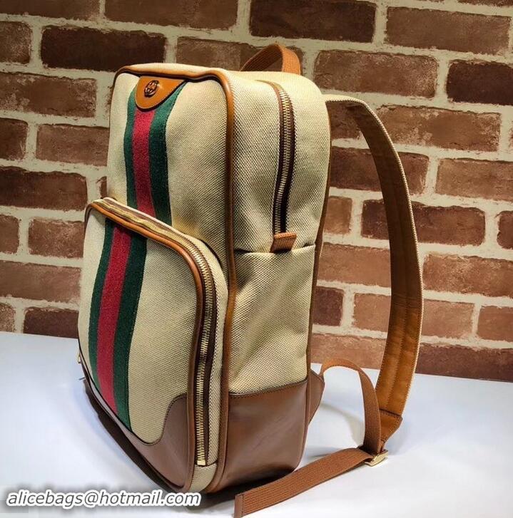 Super Quality Gucci Web Vintage Canvas Backpack Bag 575063 Beige 2019