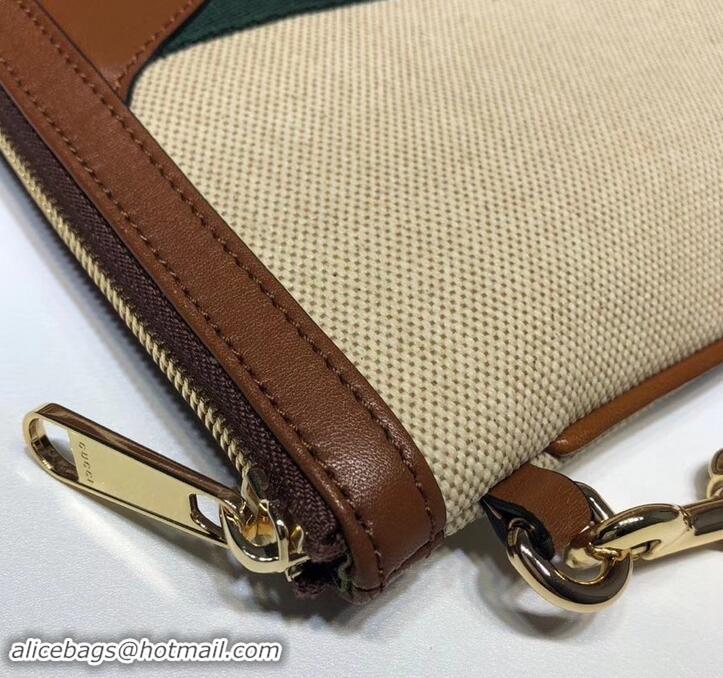 Luxury Gucci Web Vintage Canvas Pouch Clutch Bag 576053 Beige 2019 