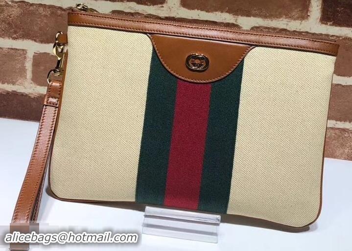 Luxury Gucci Web Vintage Canvas Pouch Clutch Bag 576053 Beige 2019 