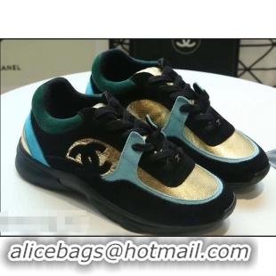 Trendy Design Chanel Suede Calfskin Sneakers G34360 Fabric Black/Gold/Turquoise 2019